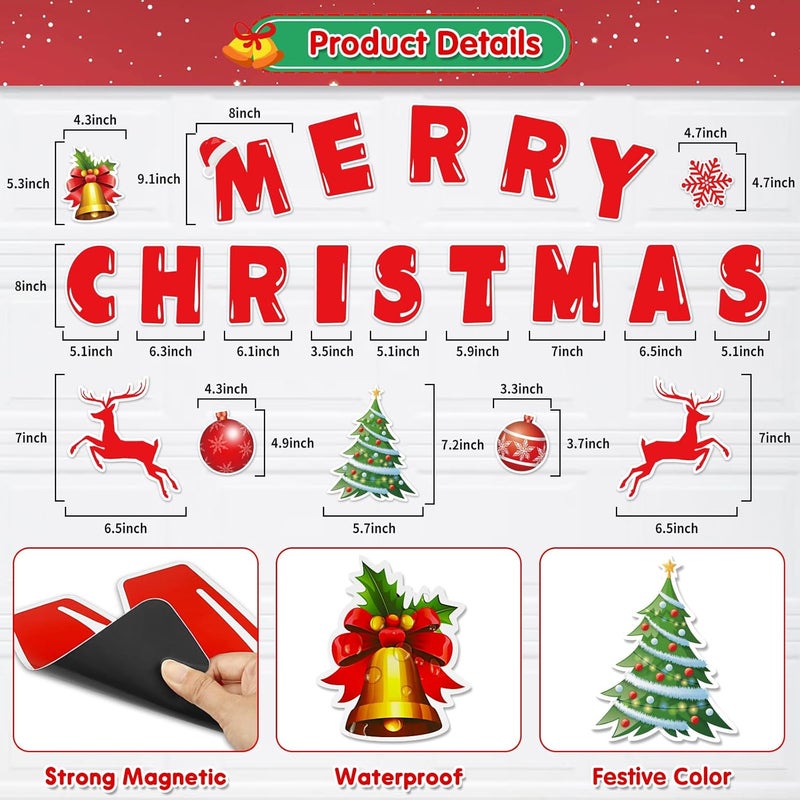 JAYEE Merry Christmas Garage Door Magnets Decoration, 27 Pcs Christmas Decor Garage Door Magnetic Banner with Ornament, Refrigerator Magnets Car Decal Stickers for Xmas Holiday DIY Decor, 8" H Large - Image 3
